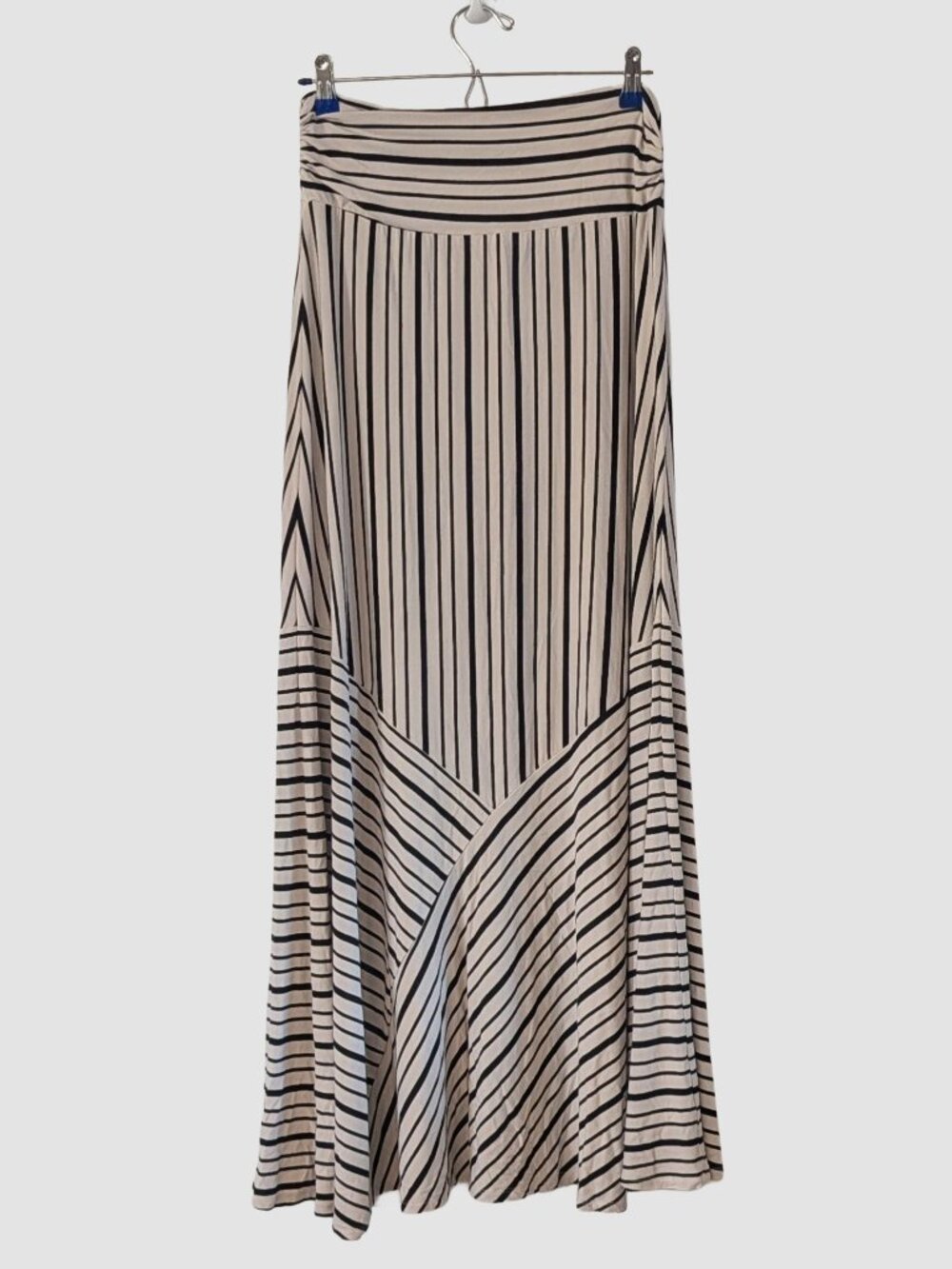 Lovestitch Striped Maxi Skirt M Black White Stretch Boho Casual Vacation Classic